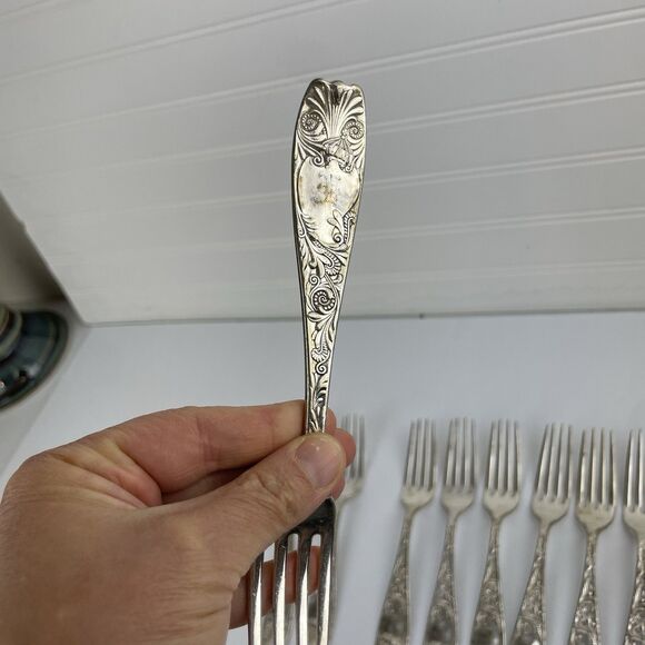 Gorham Royal Flowering Crown 1887 Silver Plate 12 Dinner 9 Salad Forks 1 Spoon - Picture 15 of 16